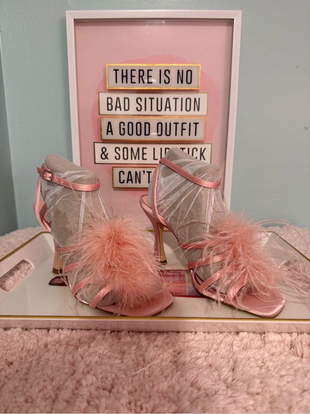 Women’s Pink Feather Detail Strappy Heels